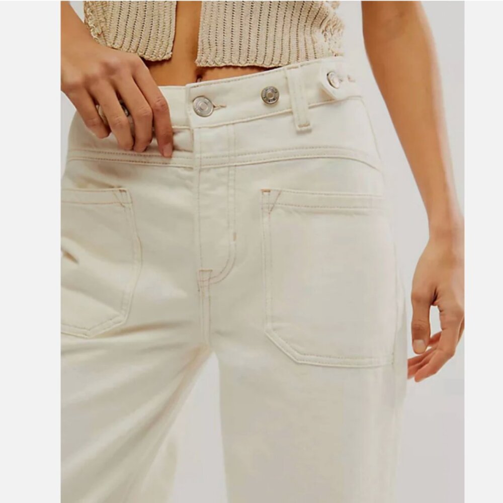 We The Free Free People Palmer Cuffed Denim Jeans; Size 29; EUC; Eggshell - Picture 2 of 10